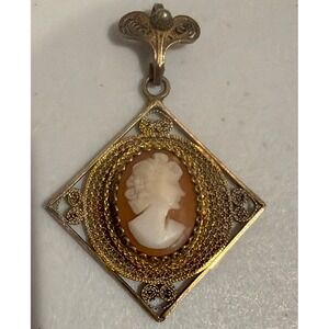 Antique Carved Shell Cameo Pendant 10k Gold Over 900 Silver Filigree Victorian